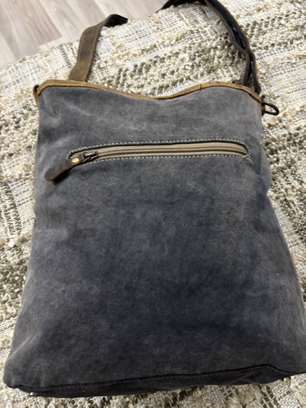 Myra Bag Woven Pattern Crossbody Bag with Cowhide Front Pocket - Picture 6 of 16